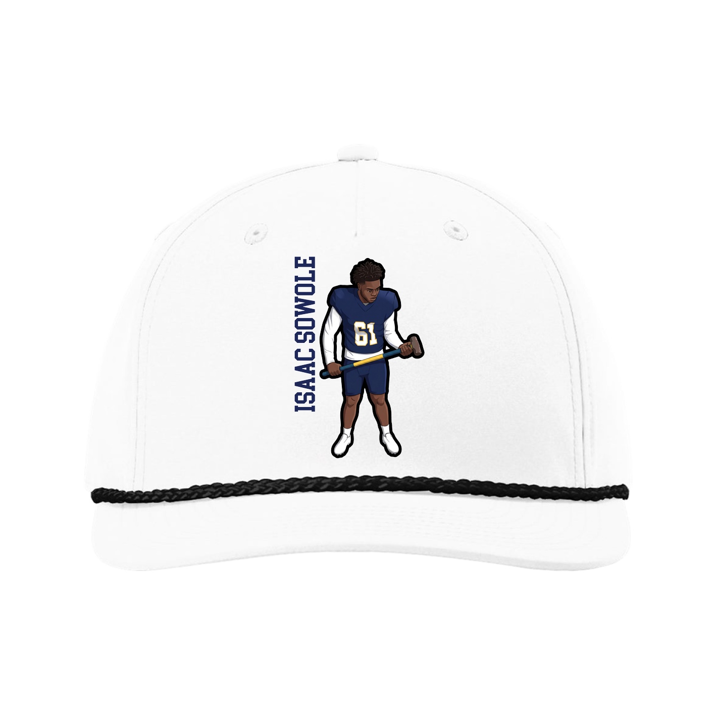 Five-Panel Classic Rope Cap — Name Vertical in White