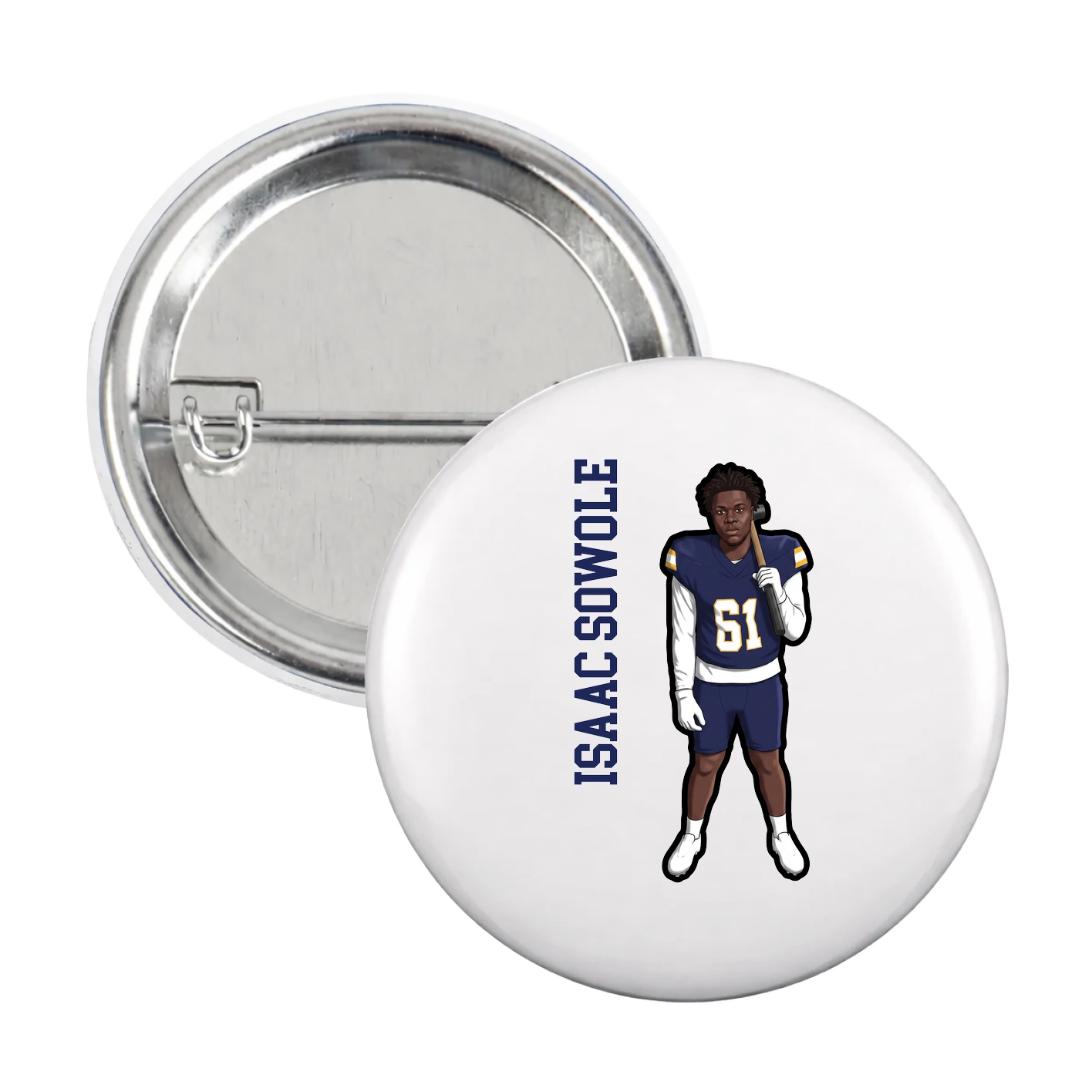 Game Day Button — Name Vertical in White
