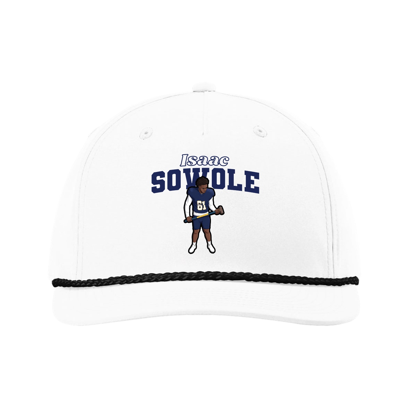 Five-Panel Classic Rope Cap — Name Arch in White