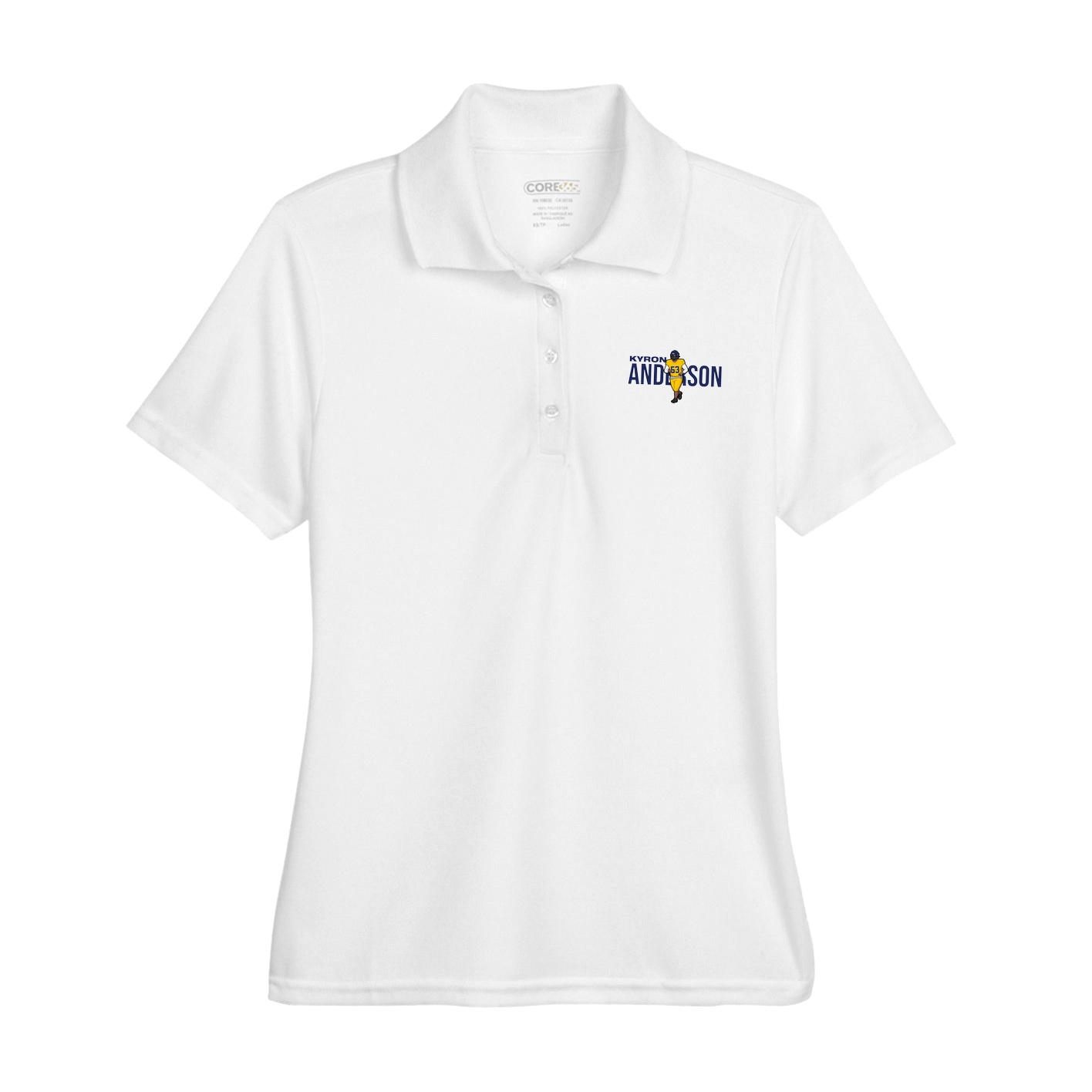 Womens Performance Polo — Player Name in White