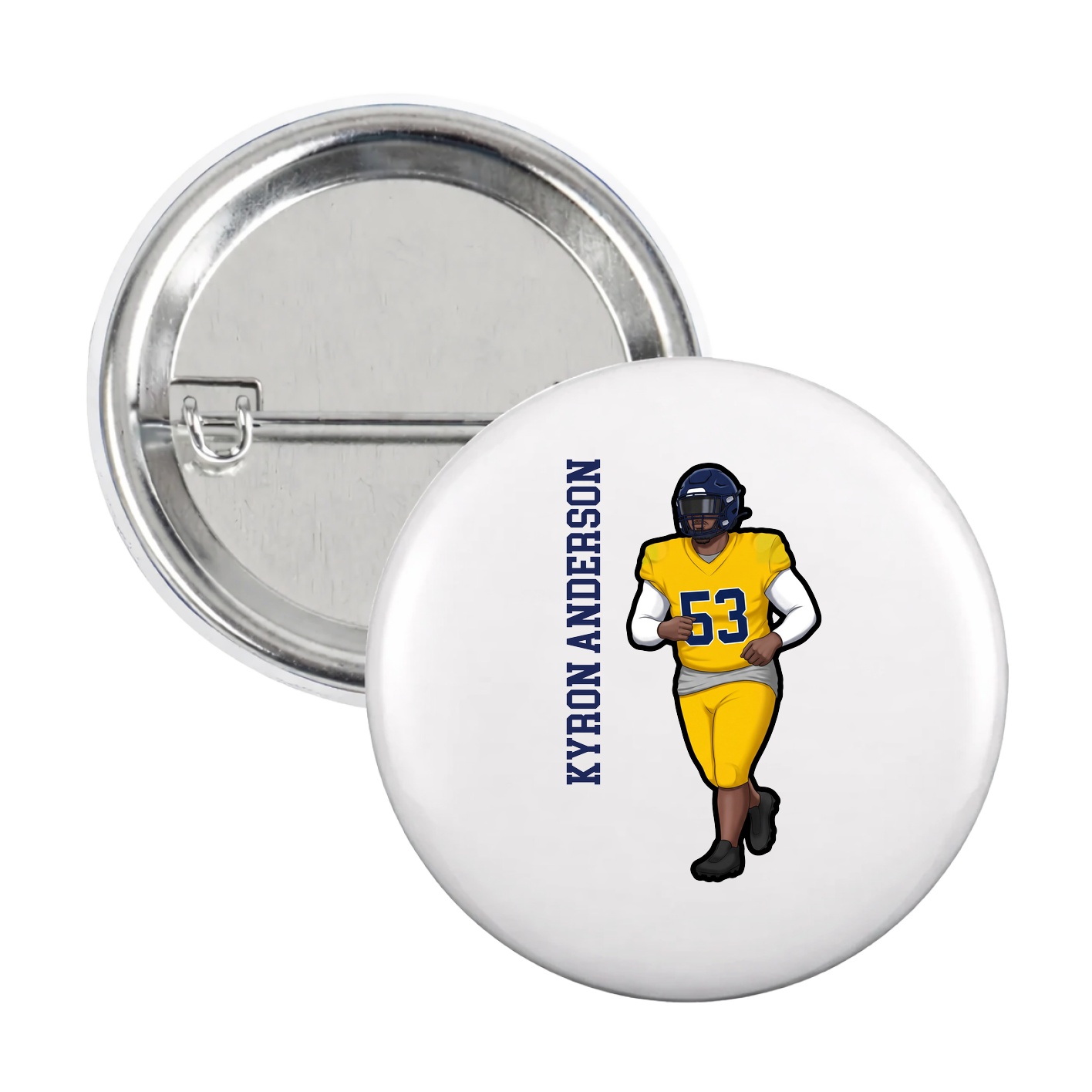 Game Day Button — Name Vertical in White