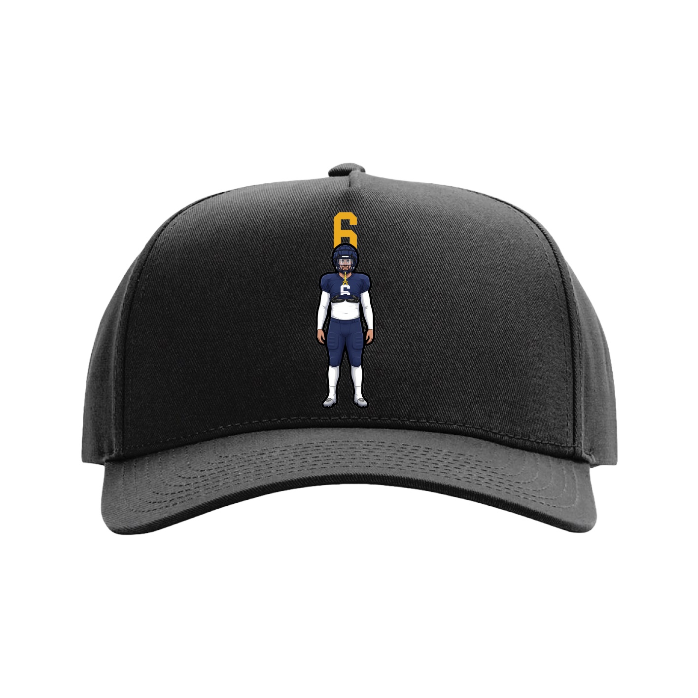 Full Fabric Five-Panel Champ Cap — Number Top in Black
