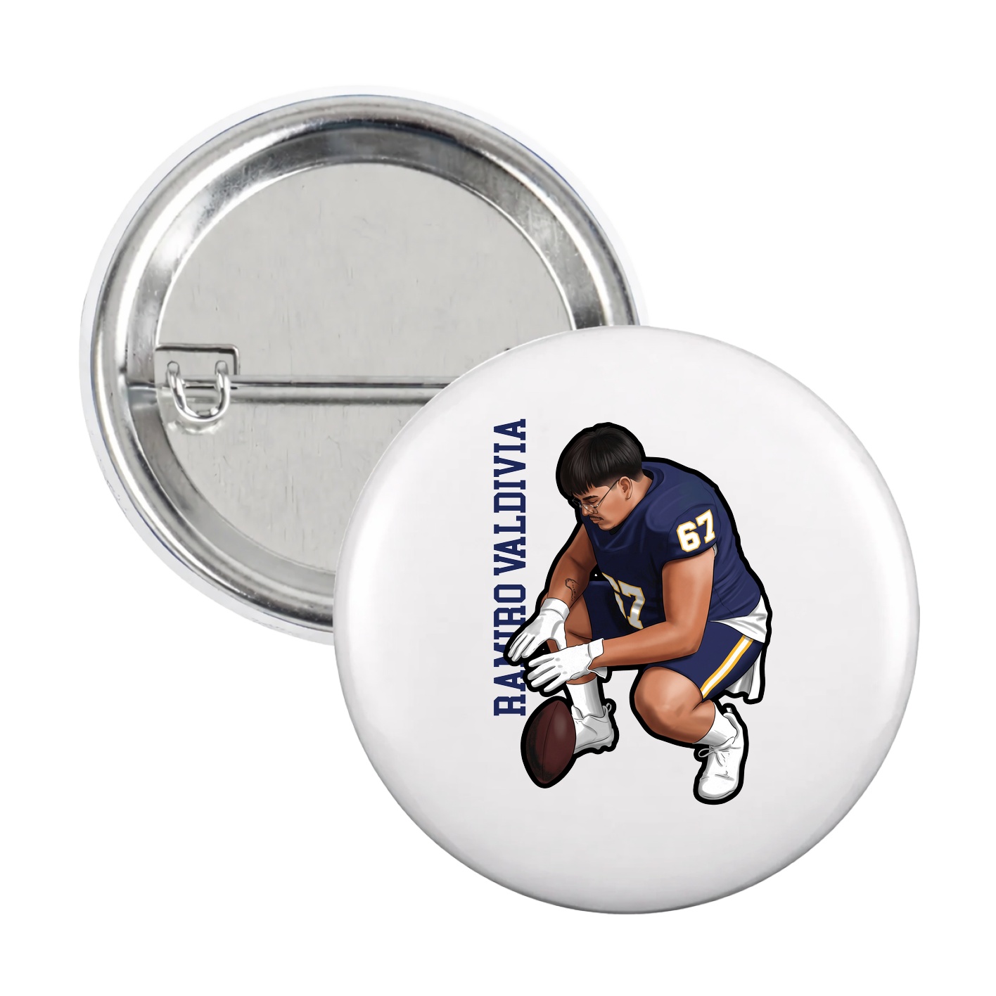 Game Day Button — Name Vertical in White