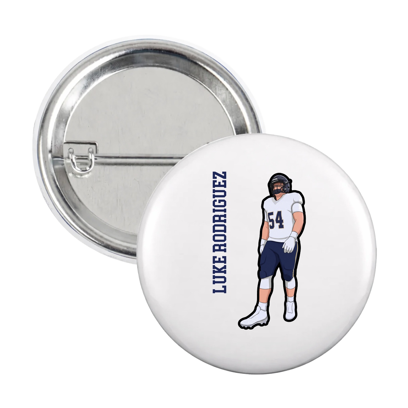 Game Day Button — Name Vertical in White