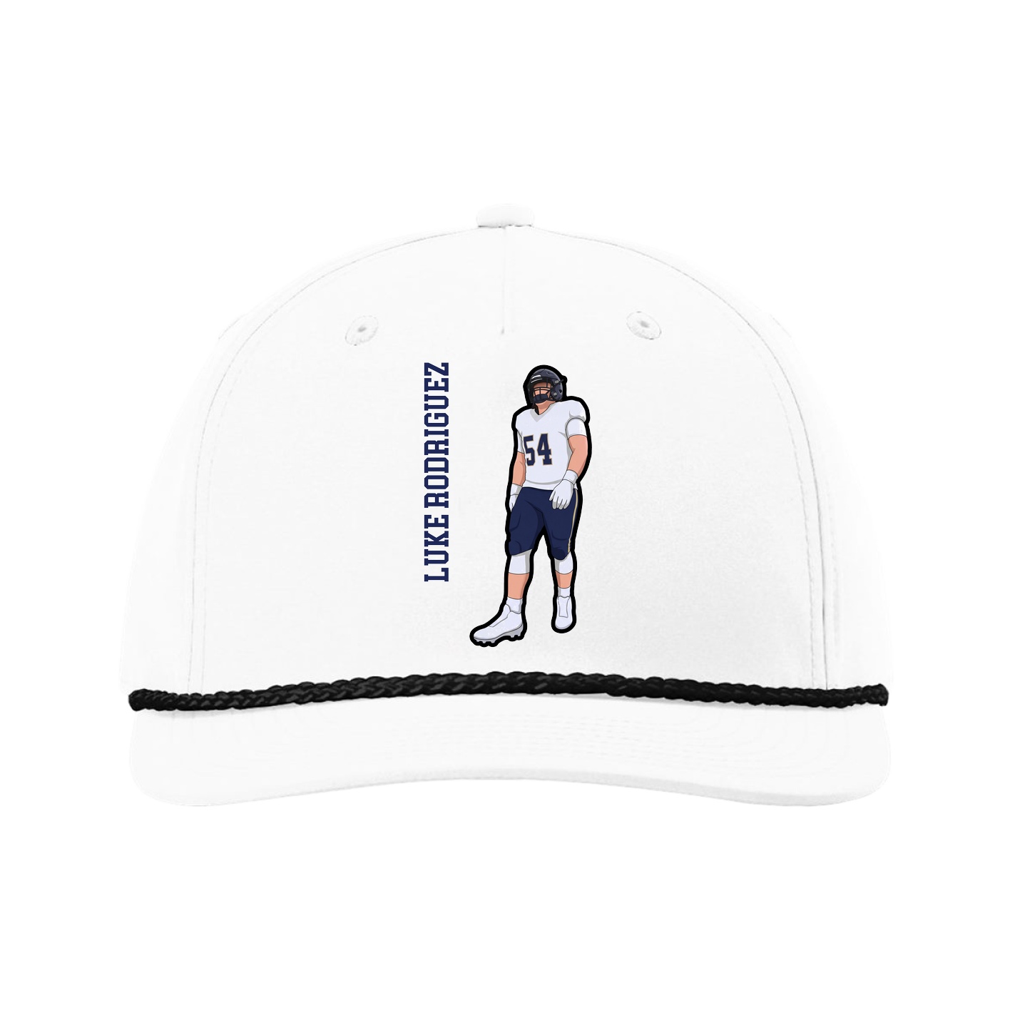 Five-Panel Classic Rope Cap — Name Vertical in White