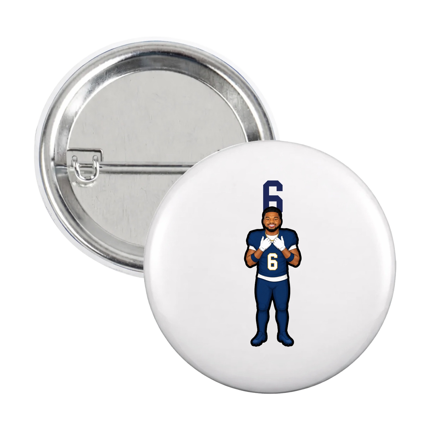 Game Day Button — Number Top in White