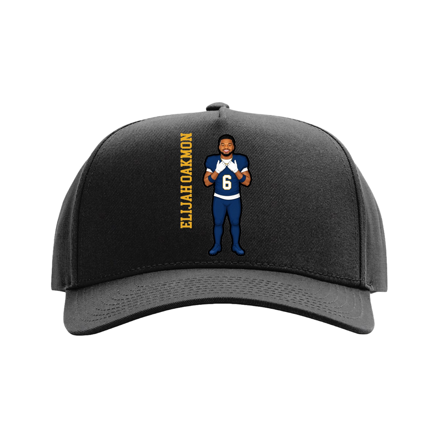 Full Fabric Five-Panel Champ Cap — Name Vertical in Black