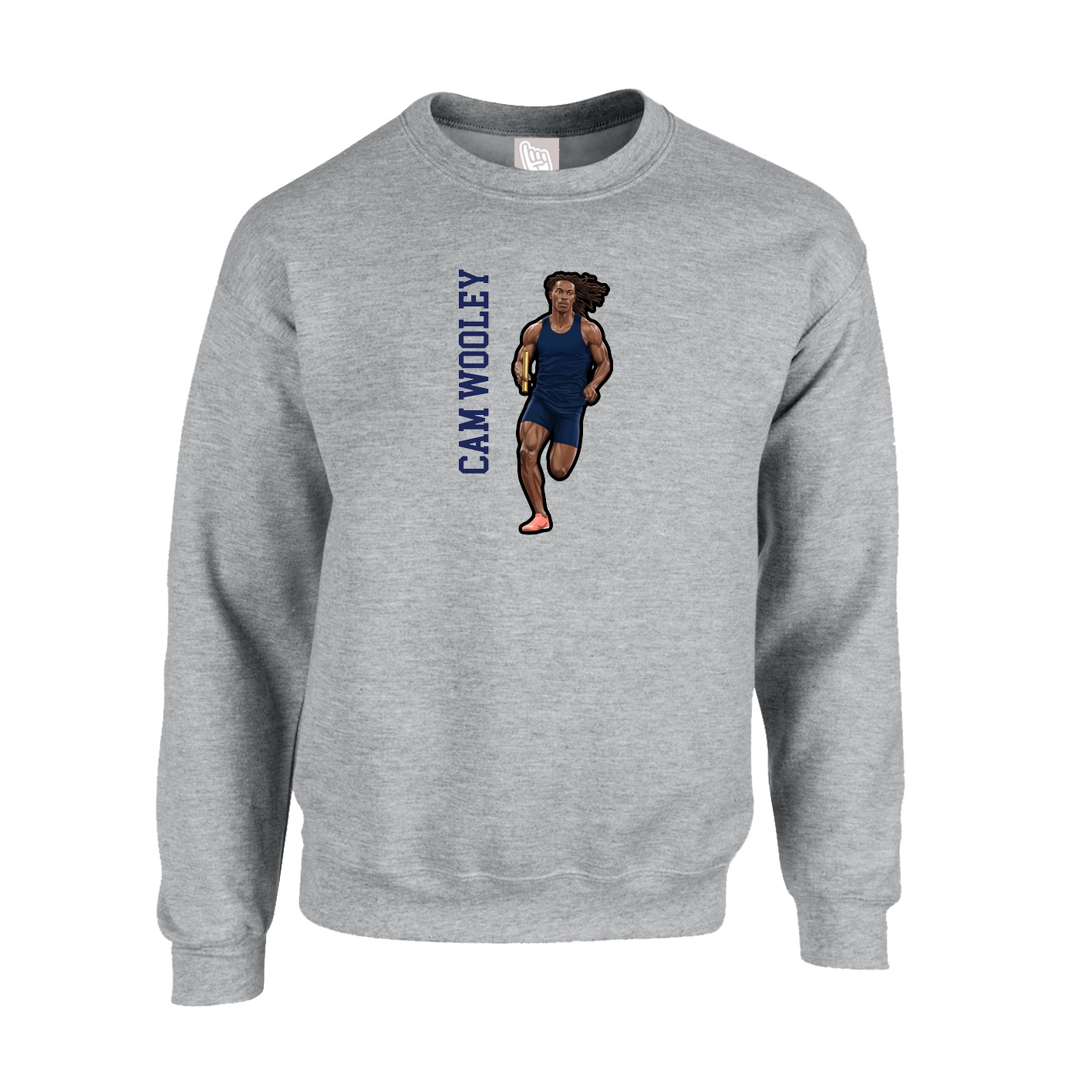 Fleece Crew — Name Vertical in Grey