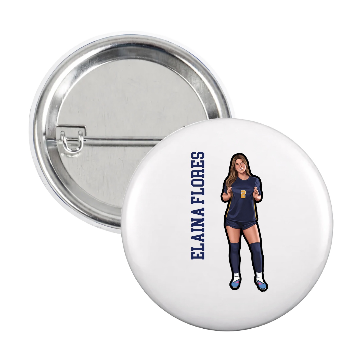 Game Day Button — Name Vertical in White