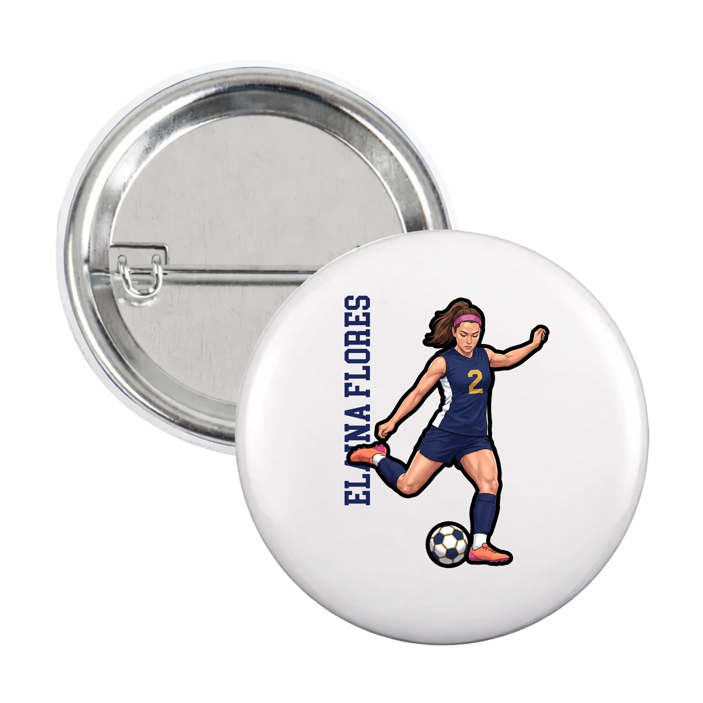 Game Day Button — Name Vertical in White