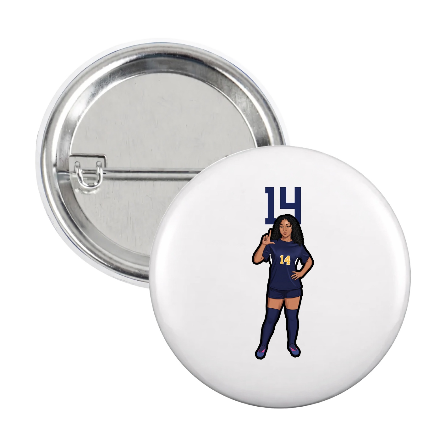 Game Day Button — Number Top in White