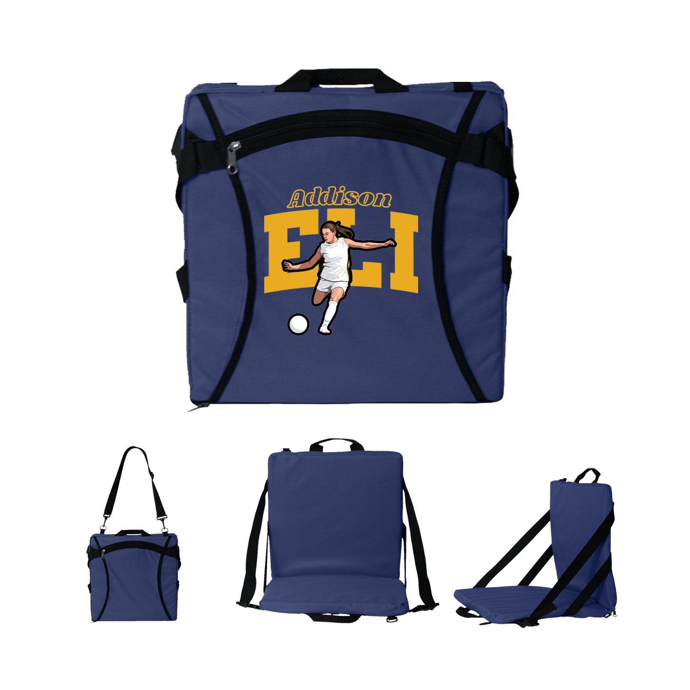 Folding Stadium Seat — Name Arch in Navy