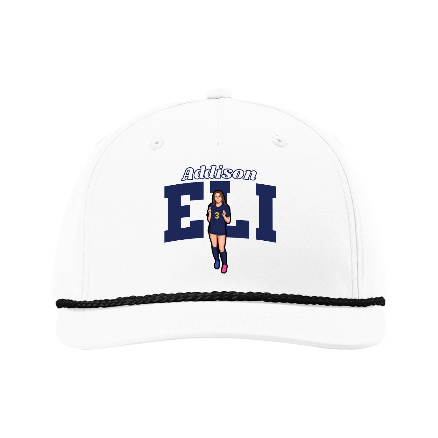 Five-Panel Classic Rope Cap — Name Arch in White