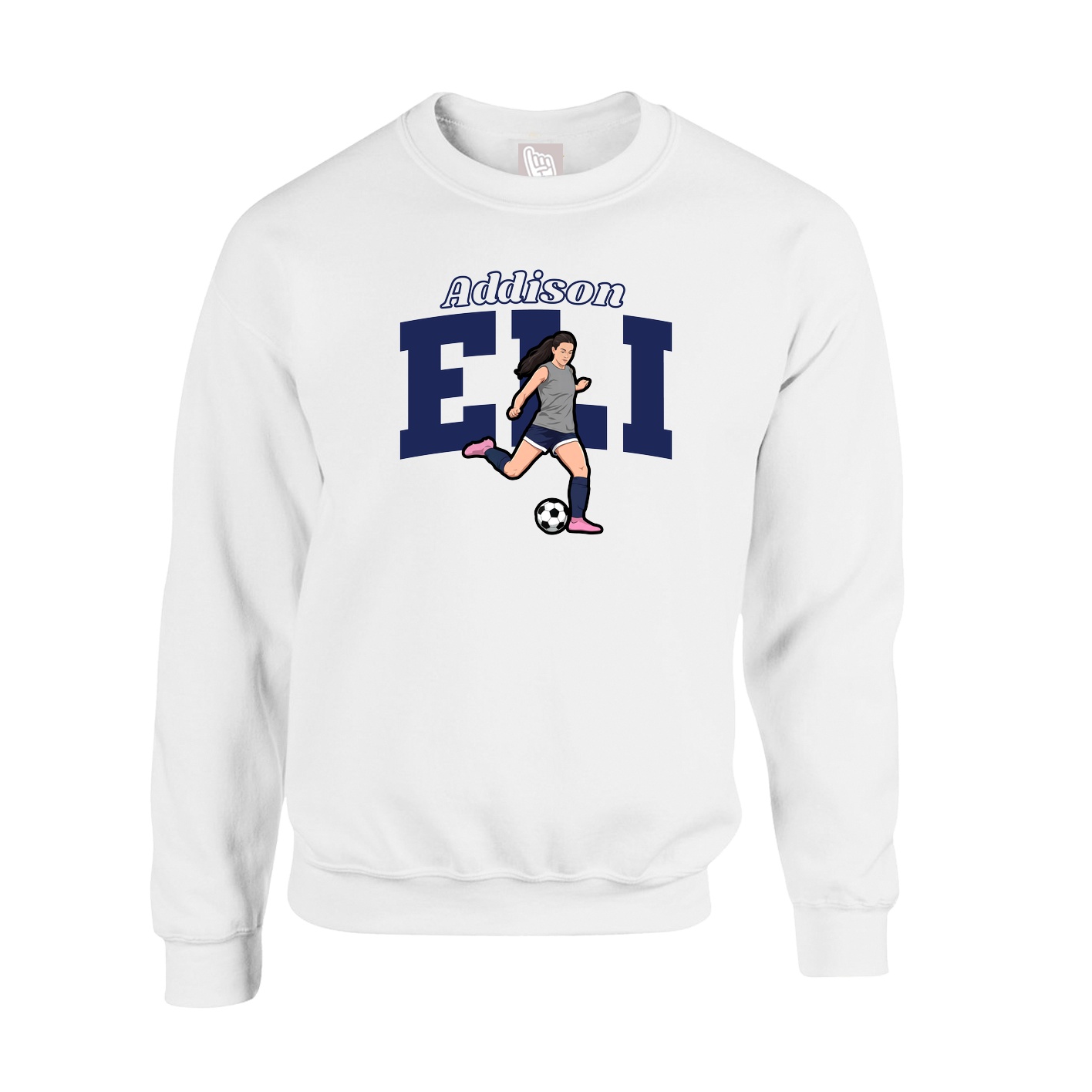 Fleece Crew — Name Arch in White