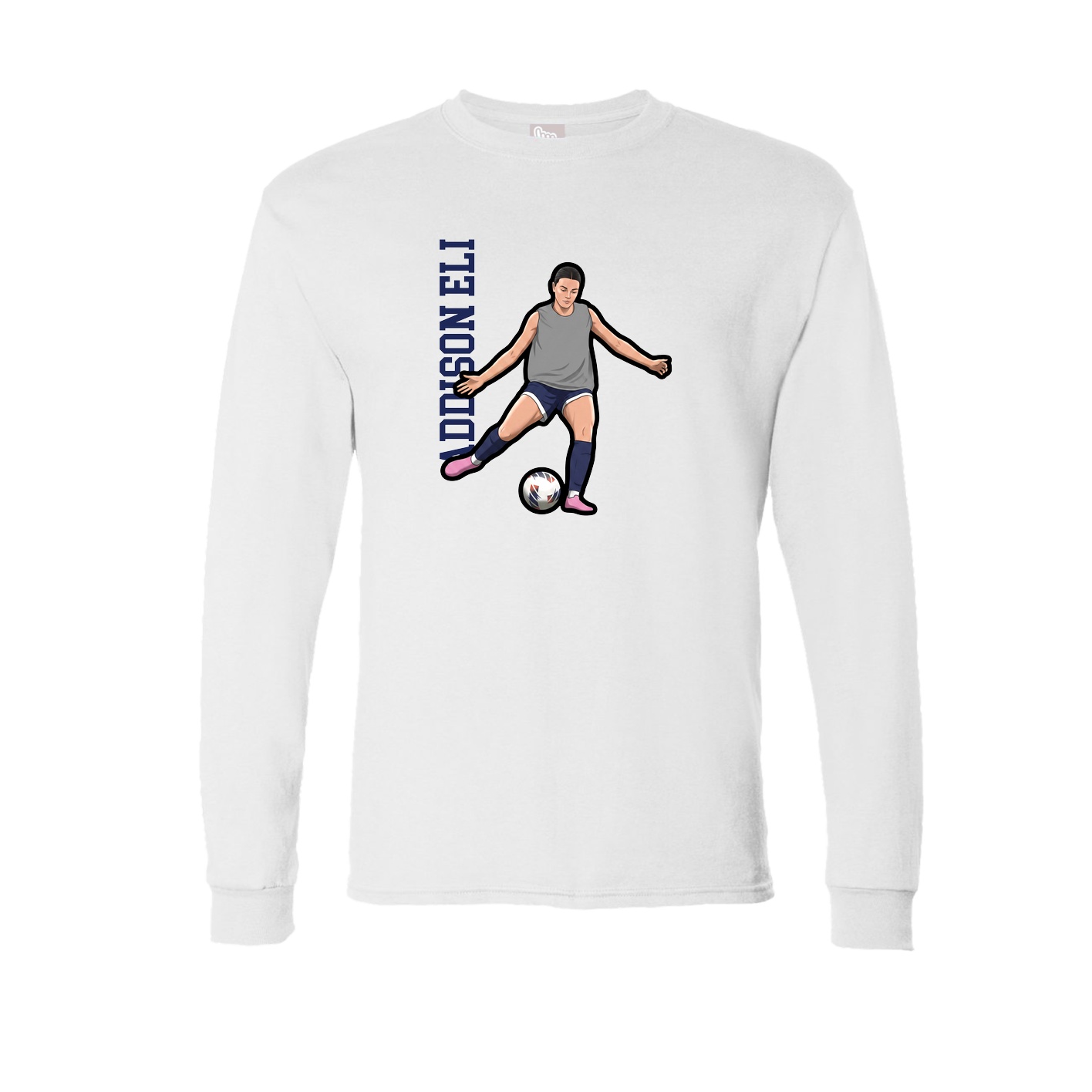 Long Sleeve Tee — Name Vertical in White