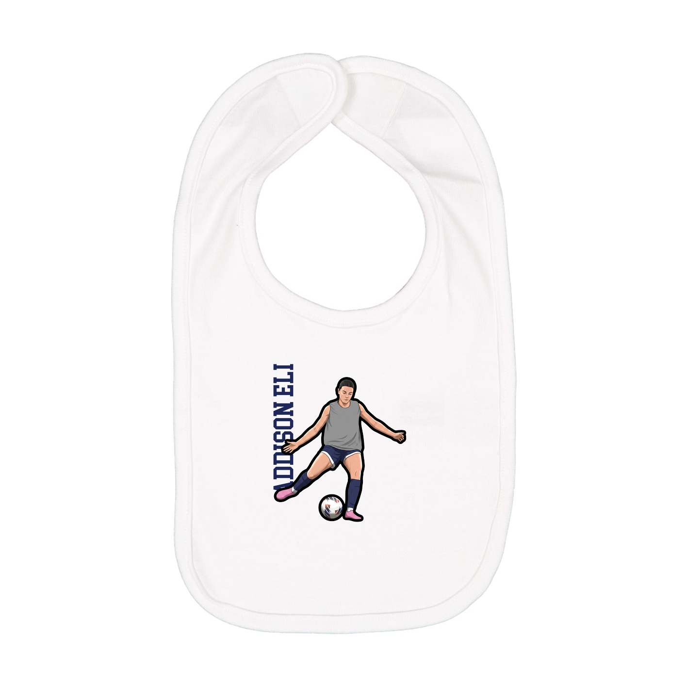 Infant Bib — Name Vertical in White
