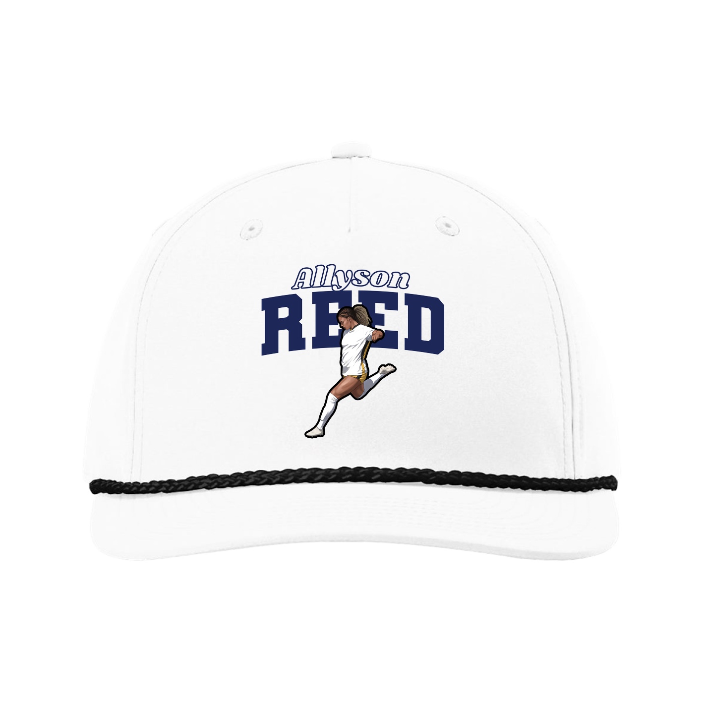 Five-Panel Classic Rope Cap — Name Arch in White