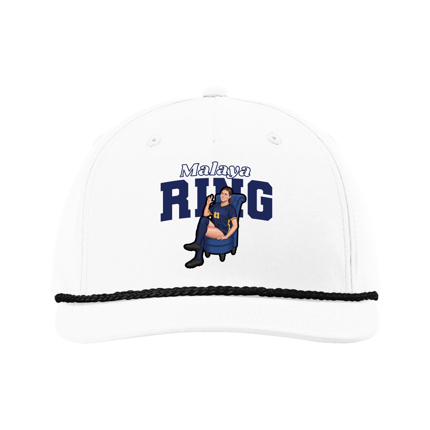 Five-Panel Classic Rope Cap — Name Arch in White