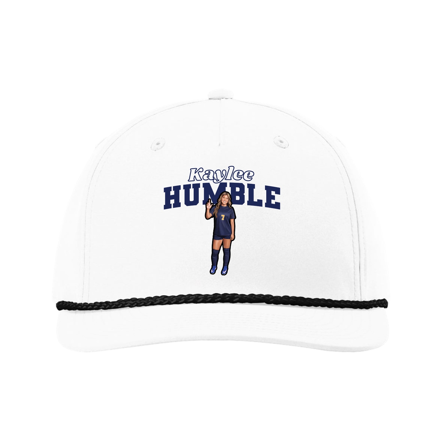 Five-Panel Classic Rope Cap — Name Arch in White