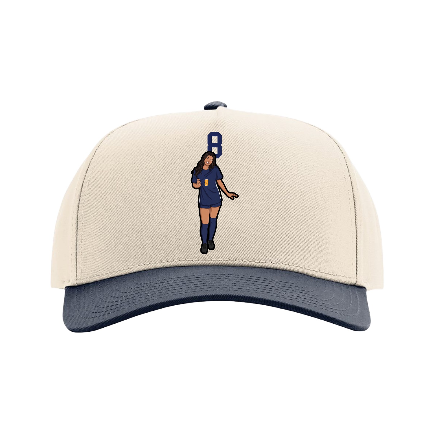 Full Fabric Five-Panel Champ Cap — Number Top in Cream/Navy