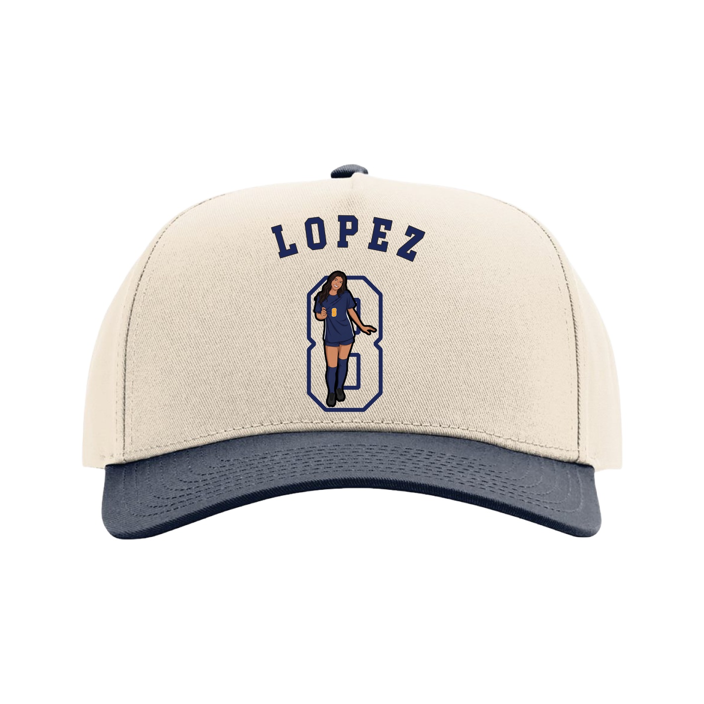 Full Fabric Five-Panel Champ Cap — Shirsey Arch in Cream/Navy