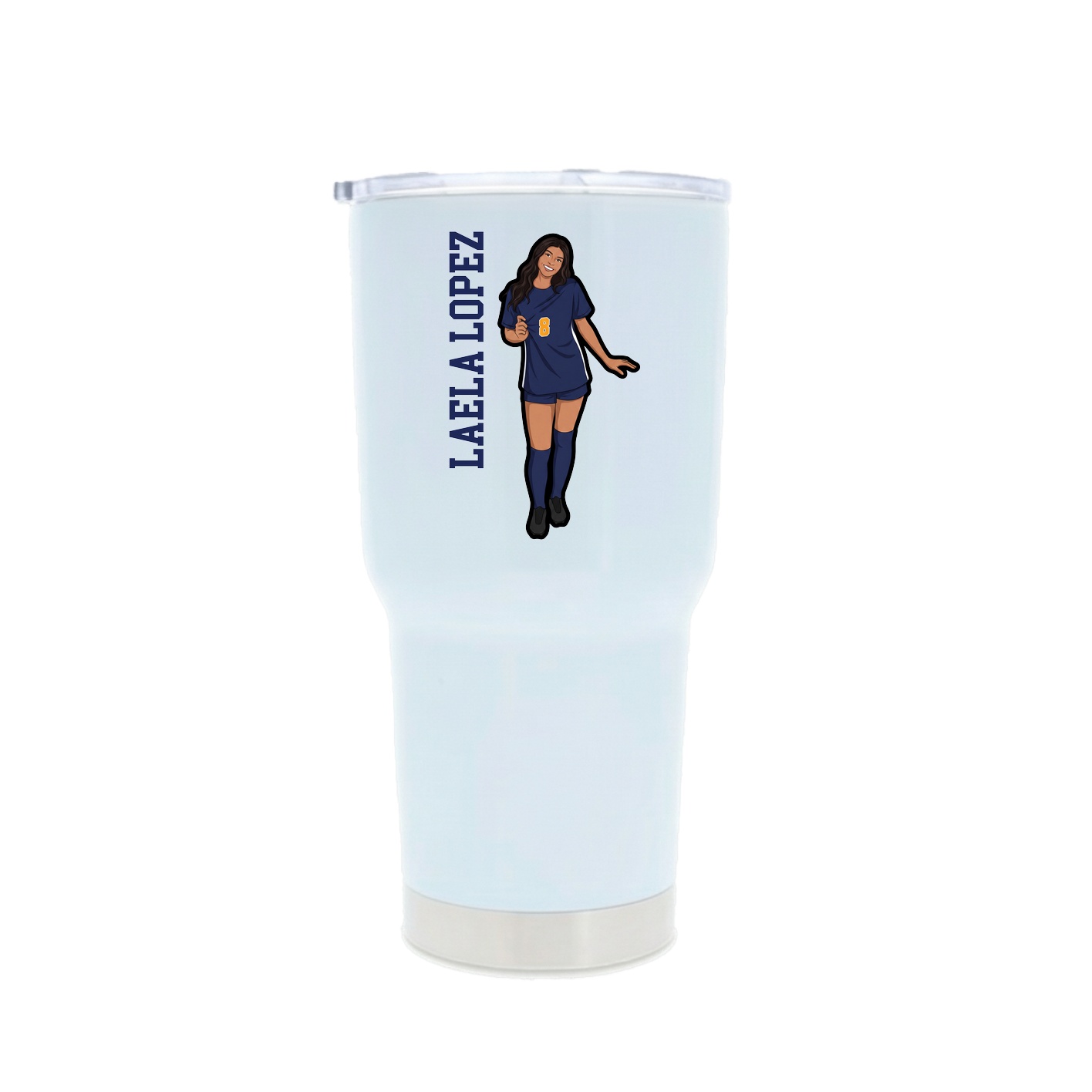 30oz Stainless Steel Tumbler — Name Vertical in White