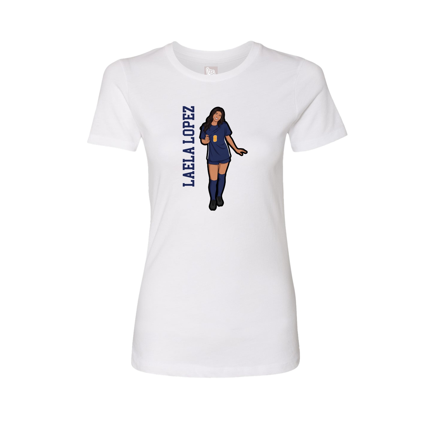 Womens Tee — Name Vertical in White