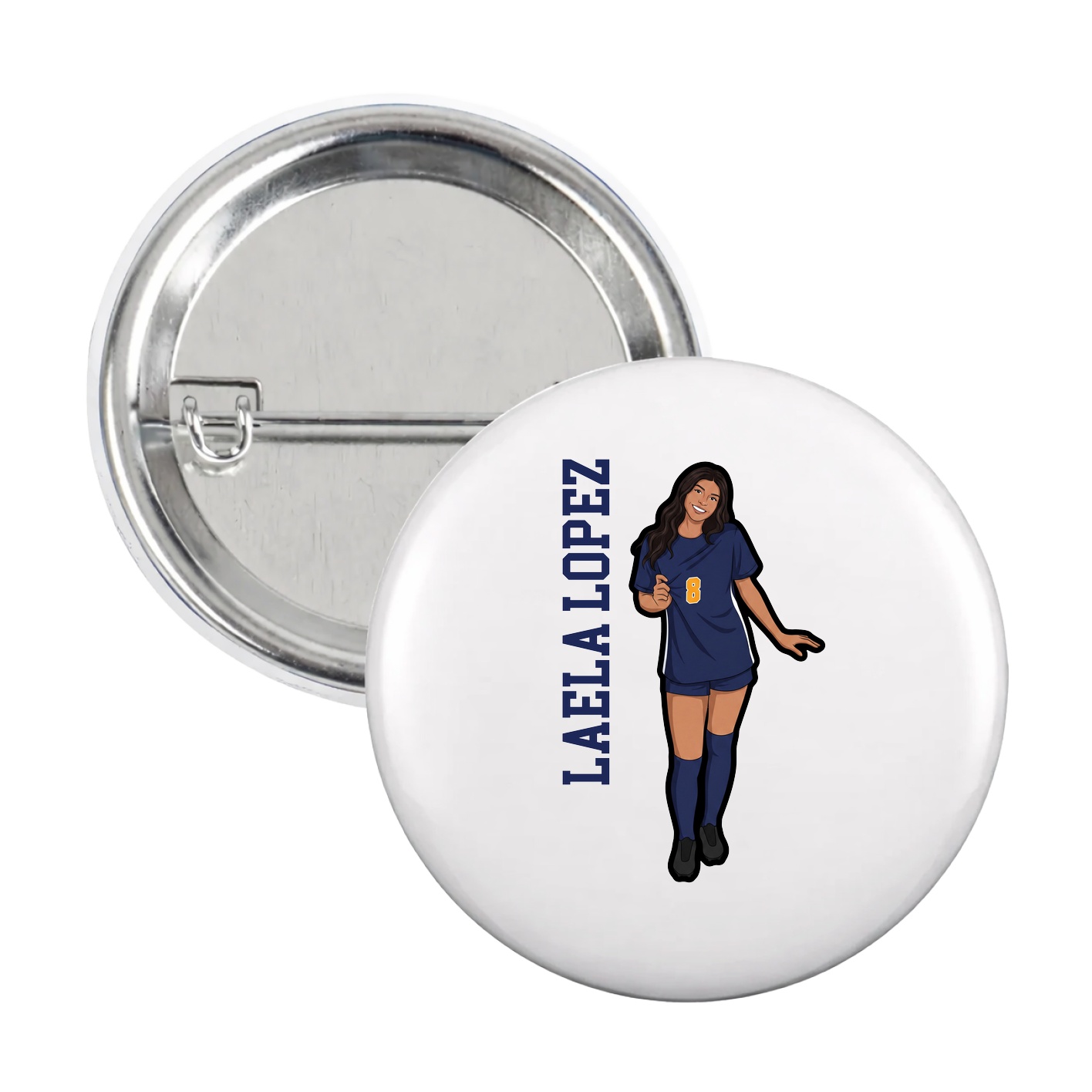 Game Day Button — Name Vertical in White