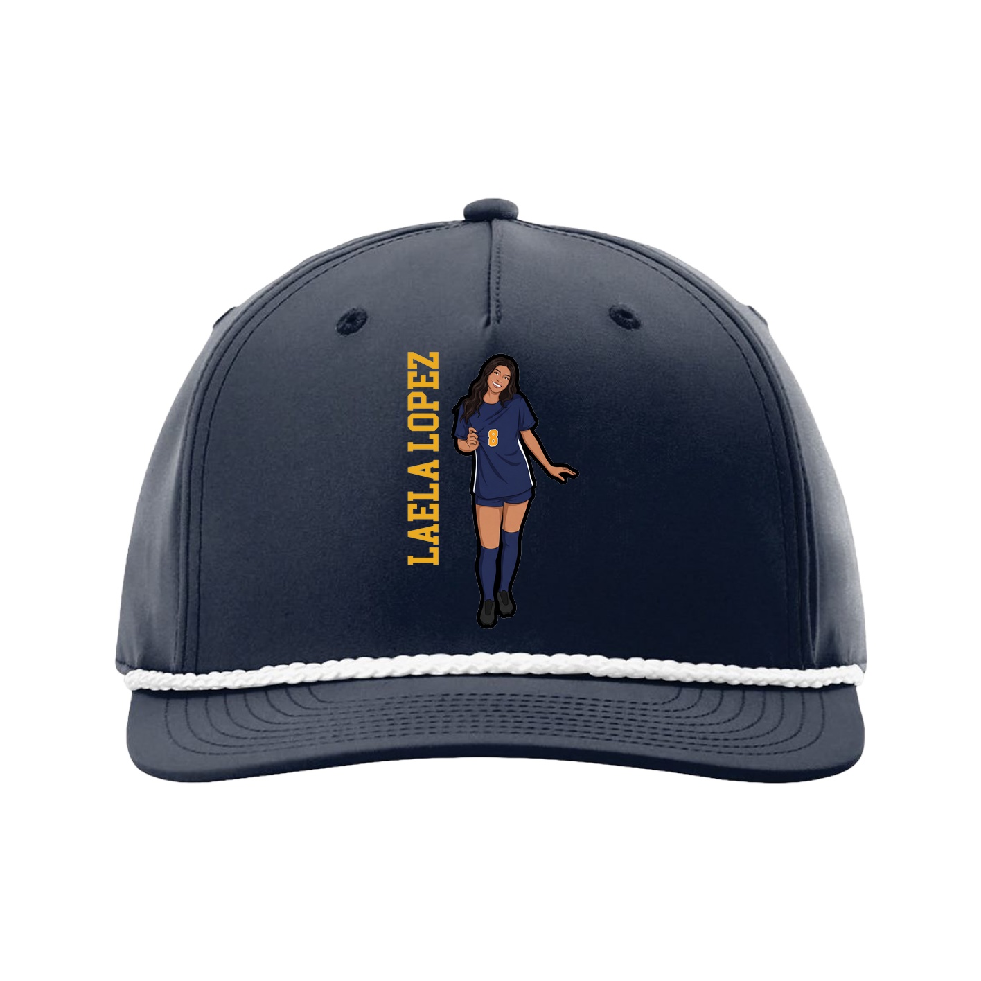 Five-Panel Classic Rope Cap — Name Vertical in Navy