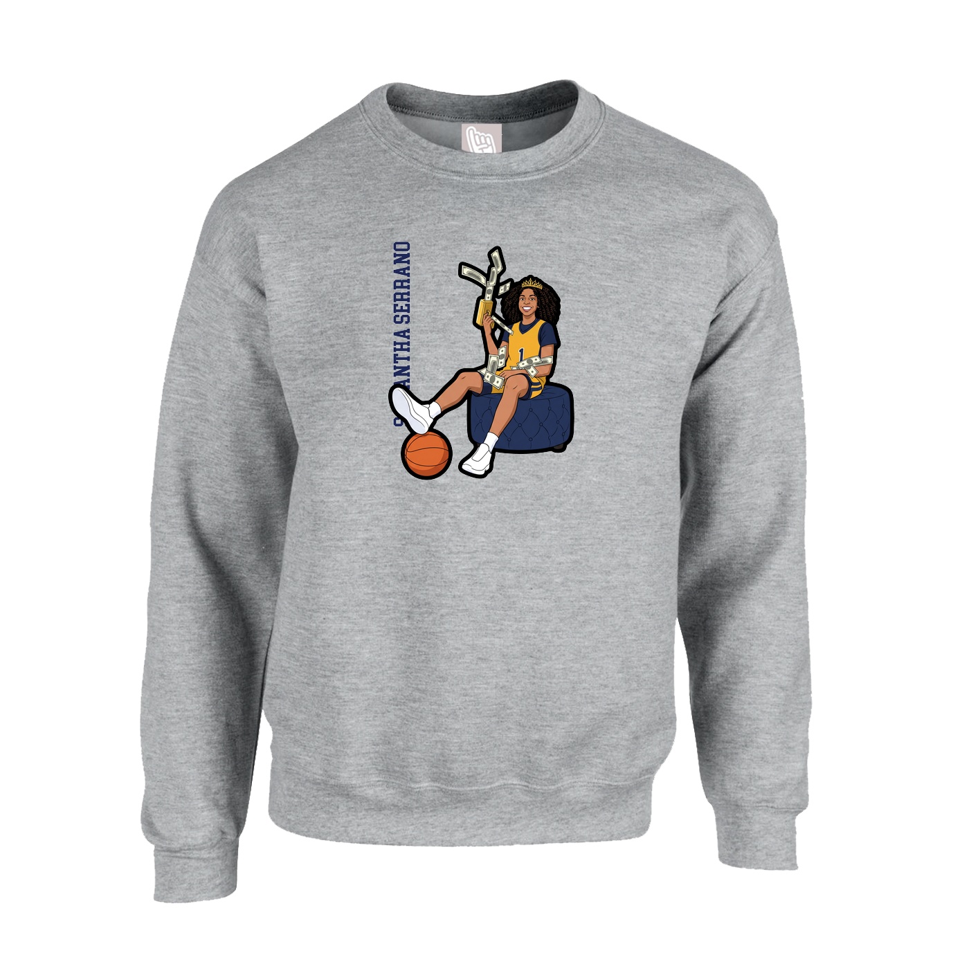 Fleece Crew — Name Vertical in Grey