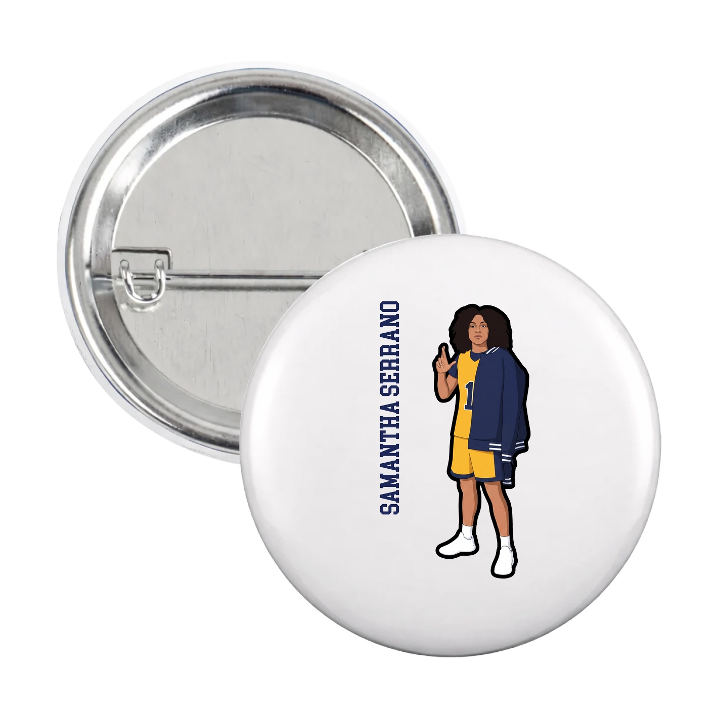 Game Day Button — Name Vertical in White
