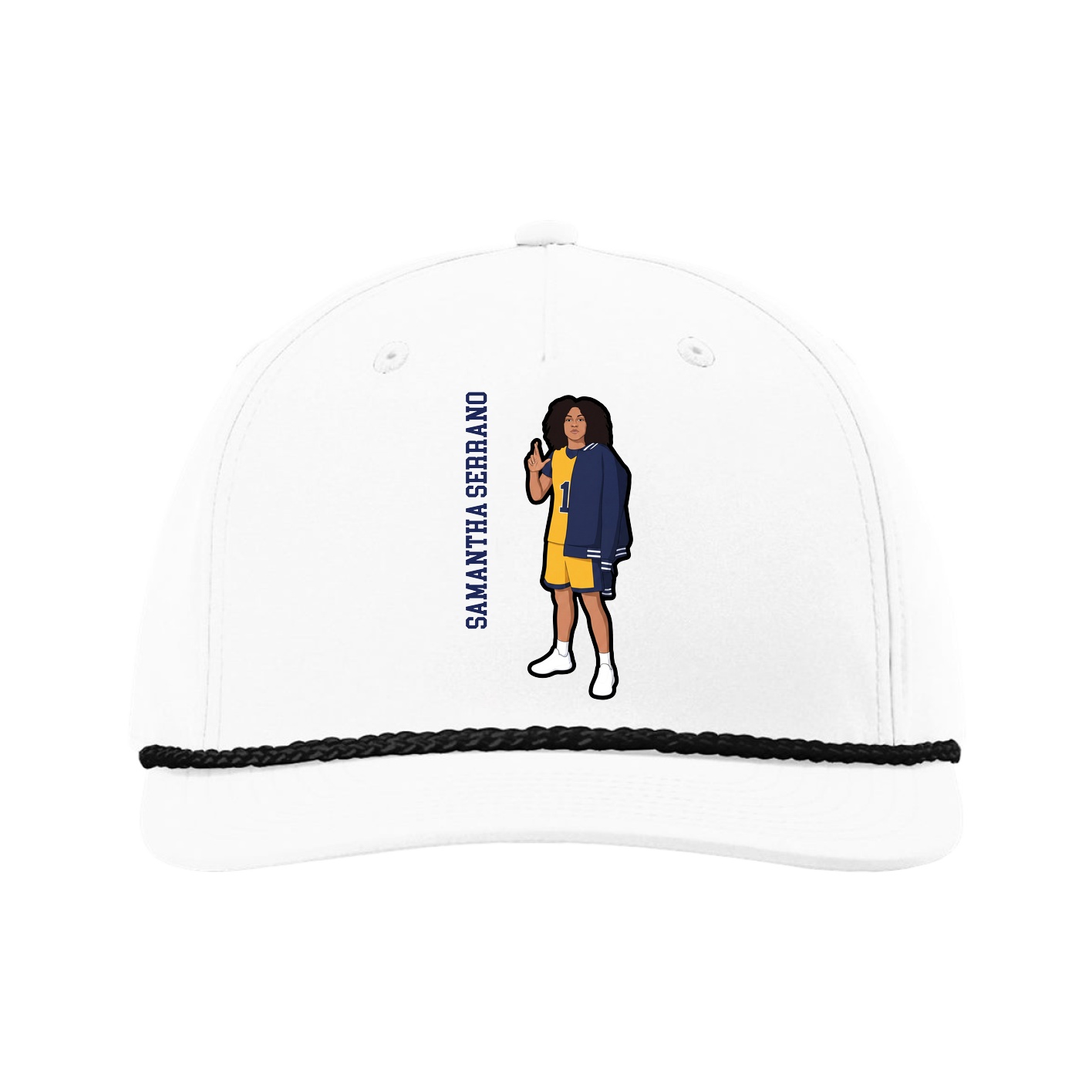 Five-Panel Classic Rope Cap — Name Vertical in White