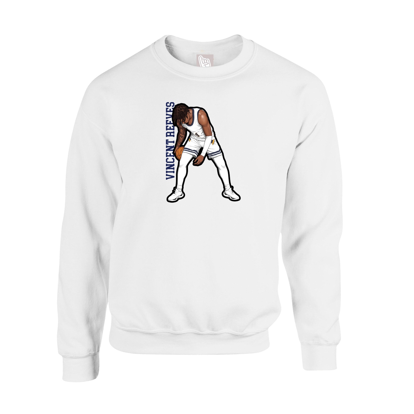 Fleece Crew — Name Vertical in White