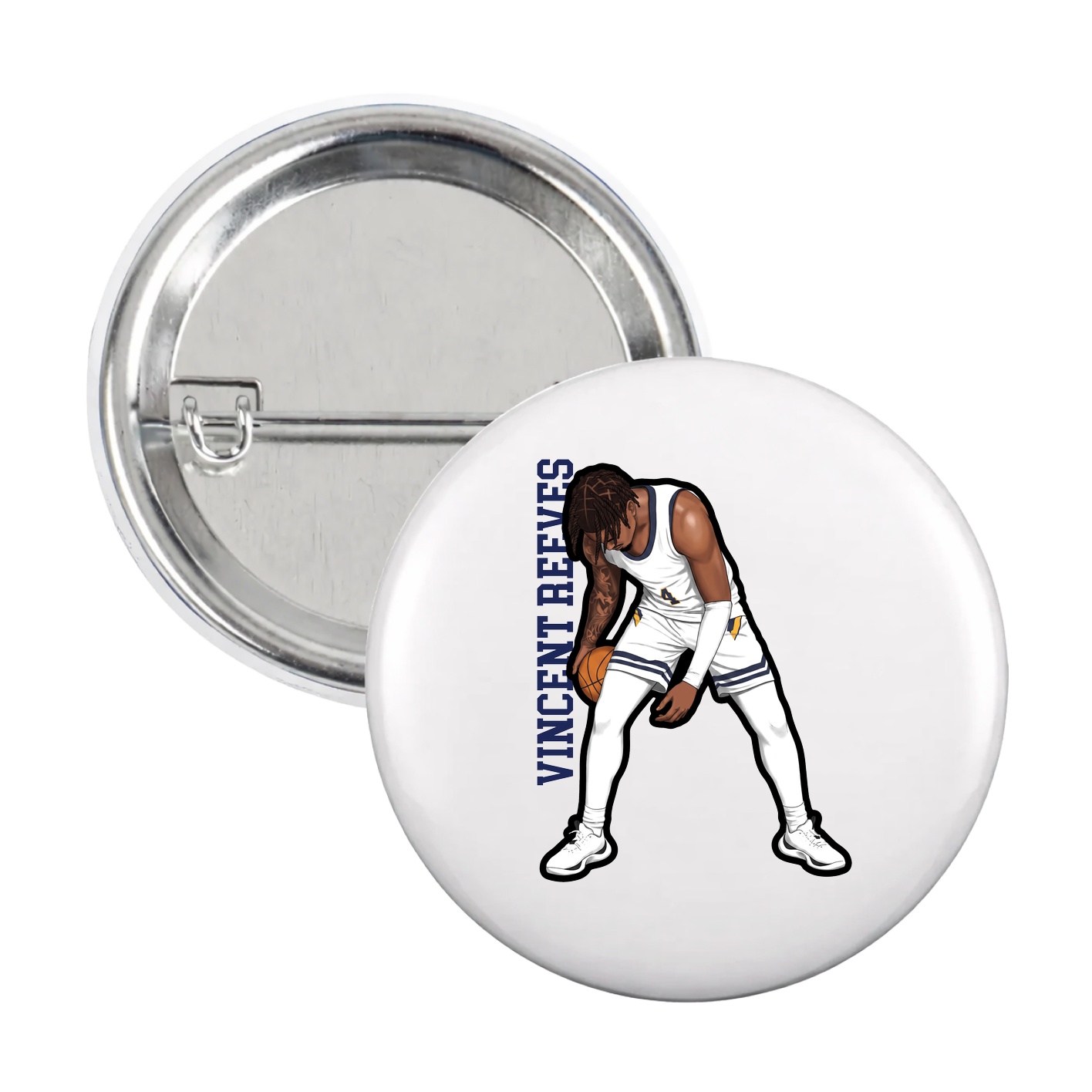 Game Day Button — Name Vertical in White