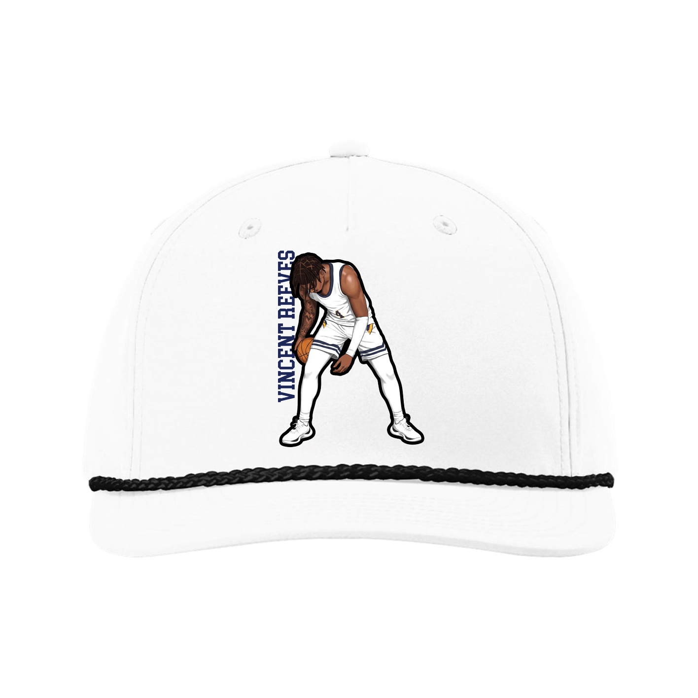 Five-Panel Classic Rope Cap — Name Vertical in White