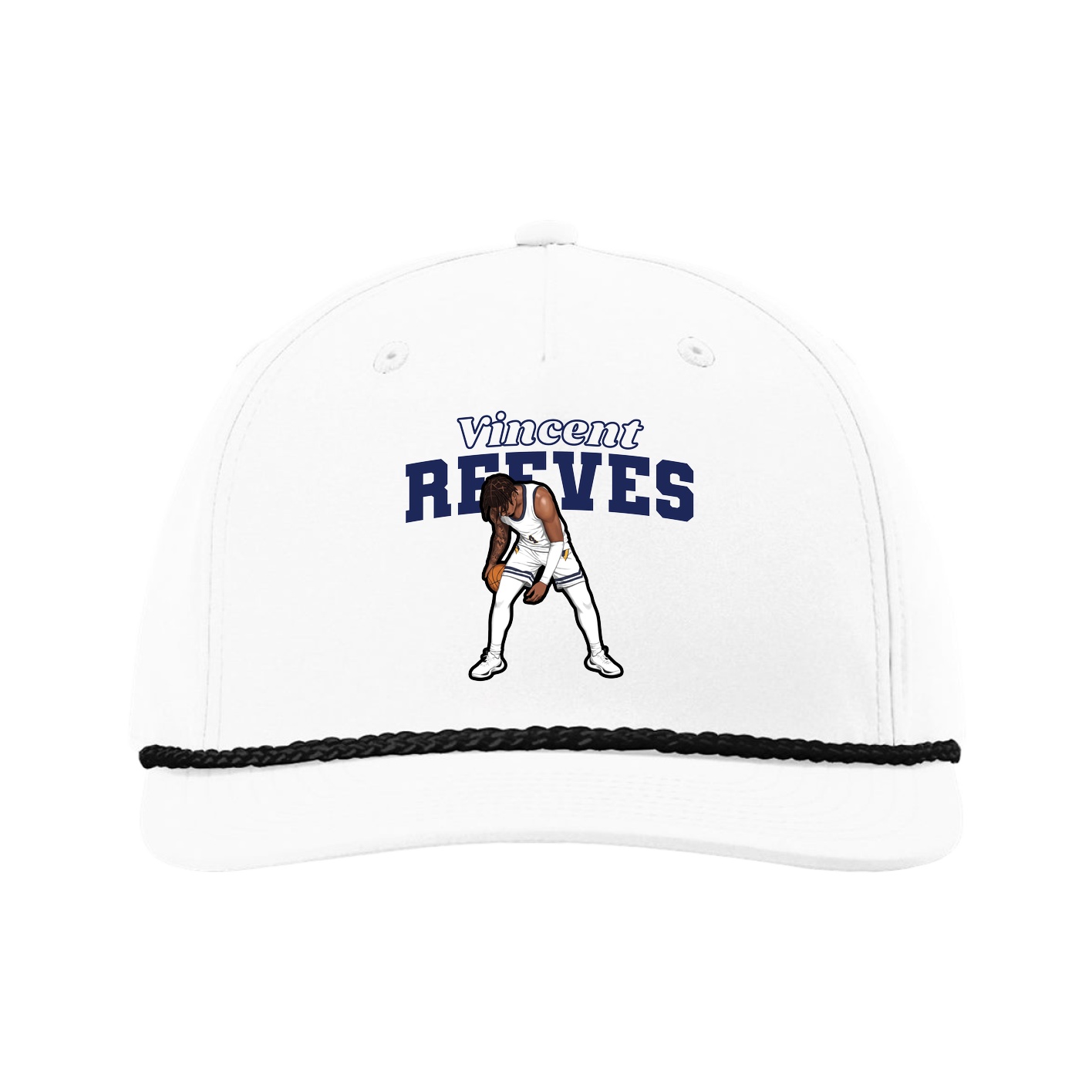 Five-Panel Classic Rope Cap — Name Arch in White