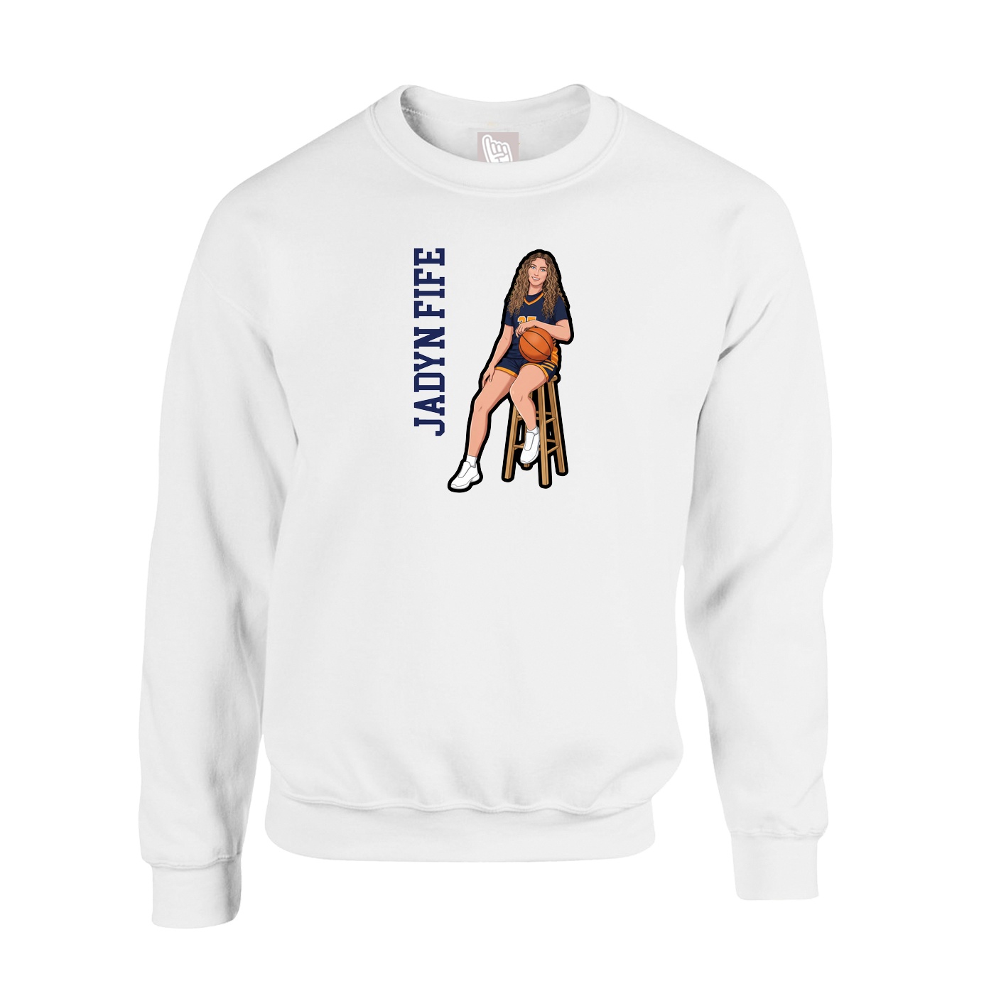 Fleece Crew — Name Vertical in White