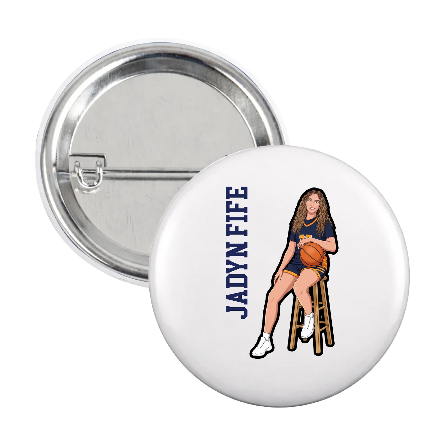 Game Day Button — Name Vertical in White