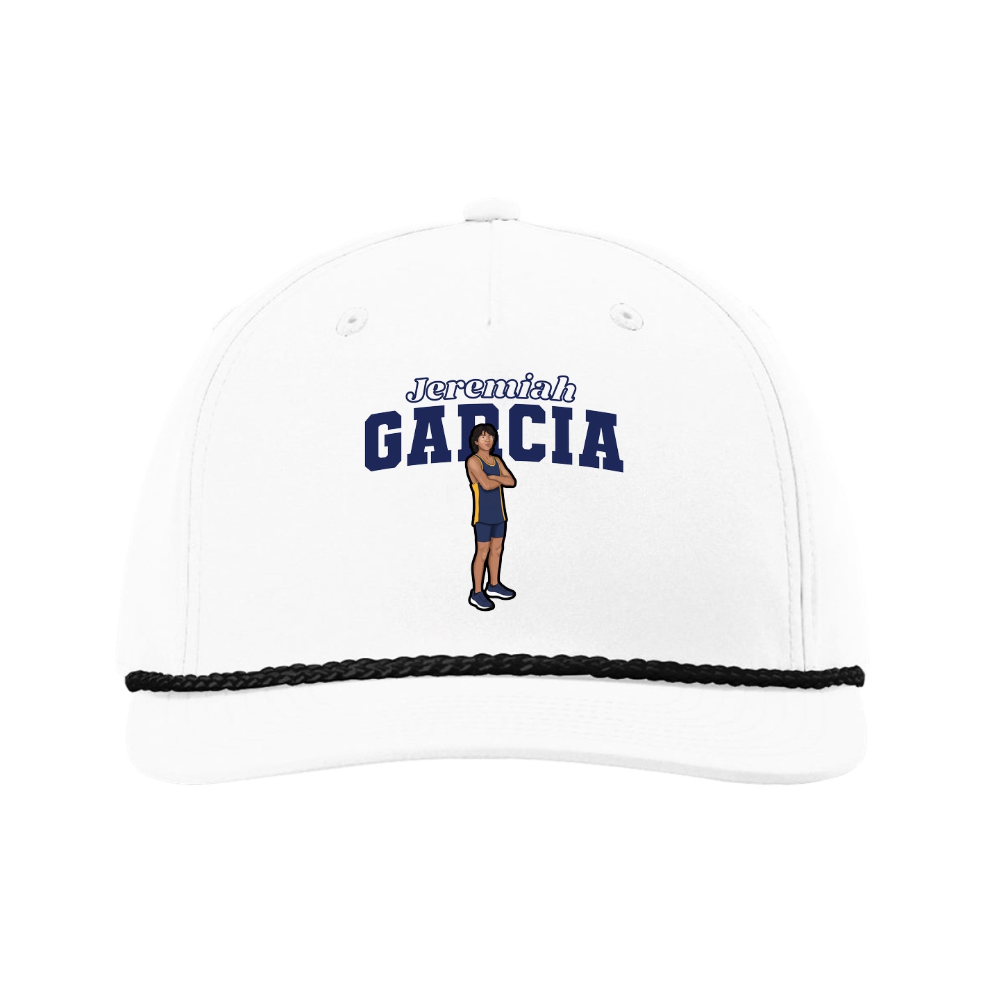 Five-Panel Classic Rope Cap — Name Arch in White