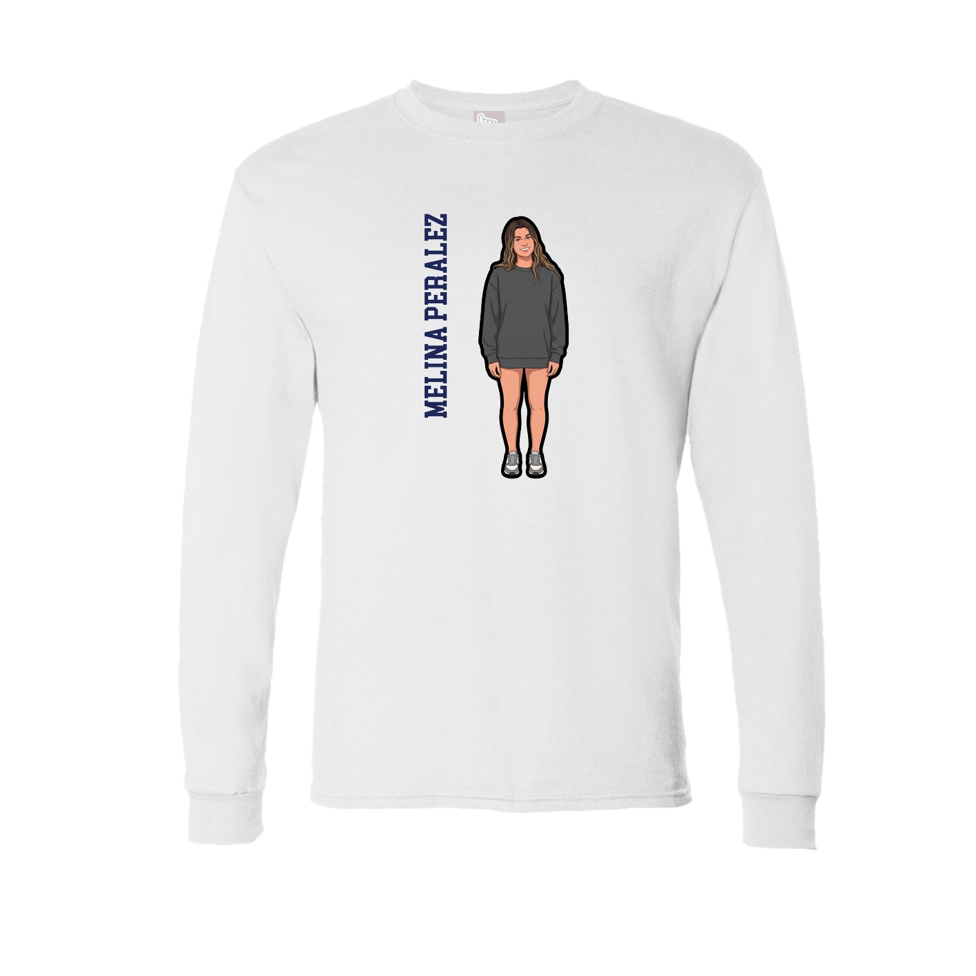 Long Sleeve Tee — Name Vertical in White