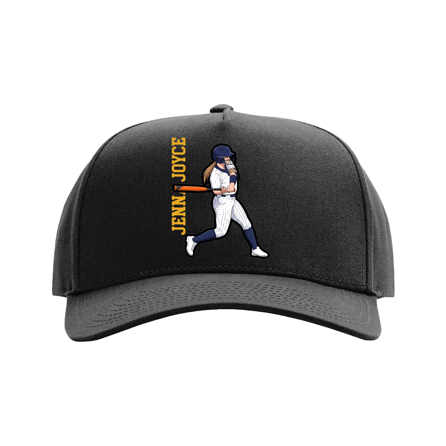 Full Fabric Five-Panel Champ Cap — Name Vertical in Black