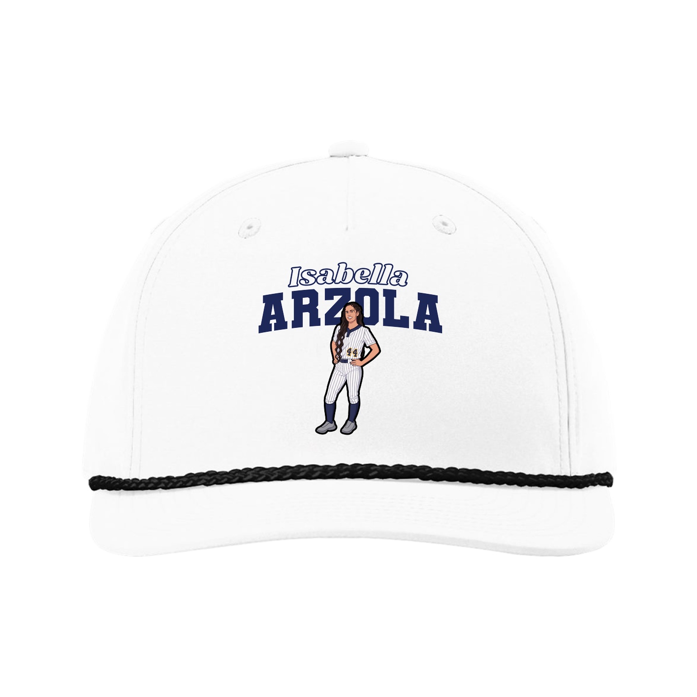 Five-Panel Classic Rope Cap — Name Arch in White