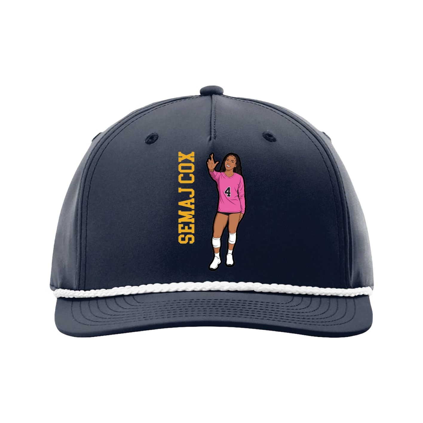 Five-Panel Classic Rope Cap — Name Vertical in Navy
