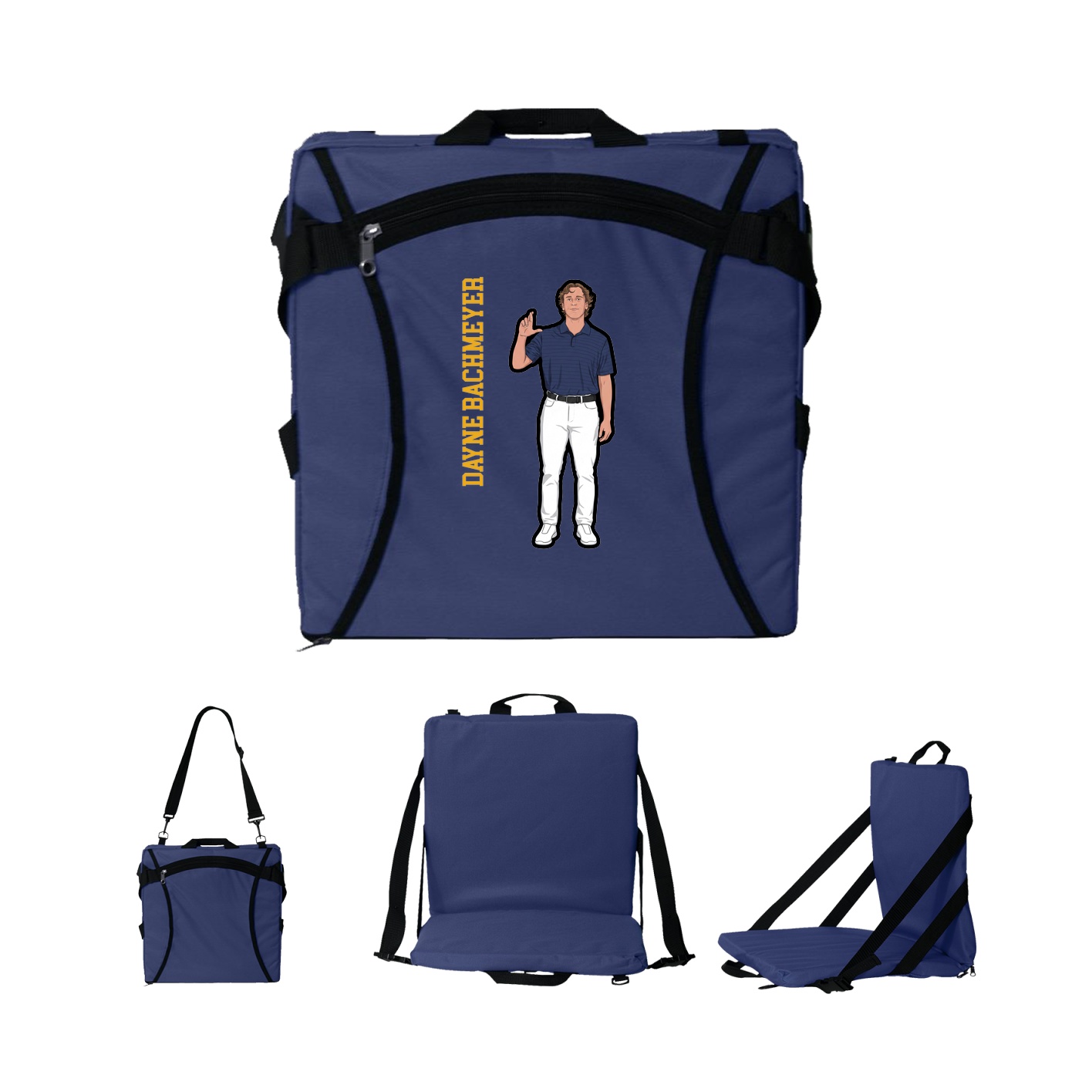 Folding Stadium Seat — Name Vertical in Navy