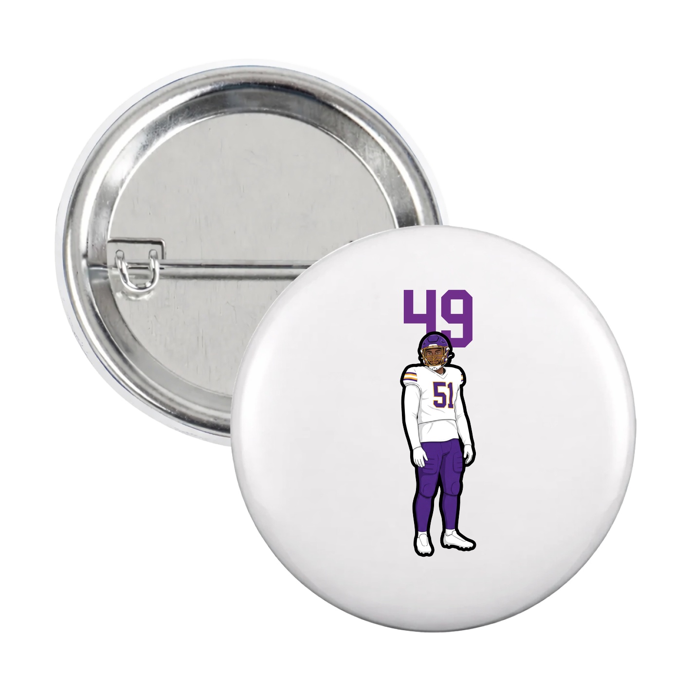 Game Day Button — Number Top in White