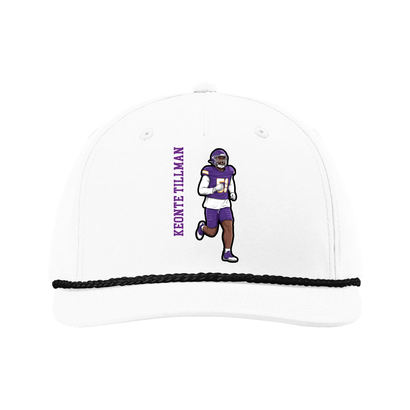 Five-Panel Classic Rope Cap — Name Vertical in White