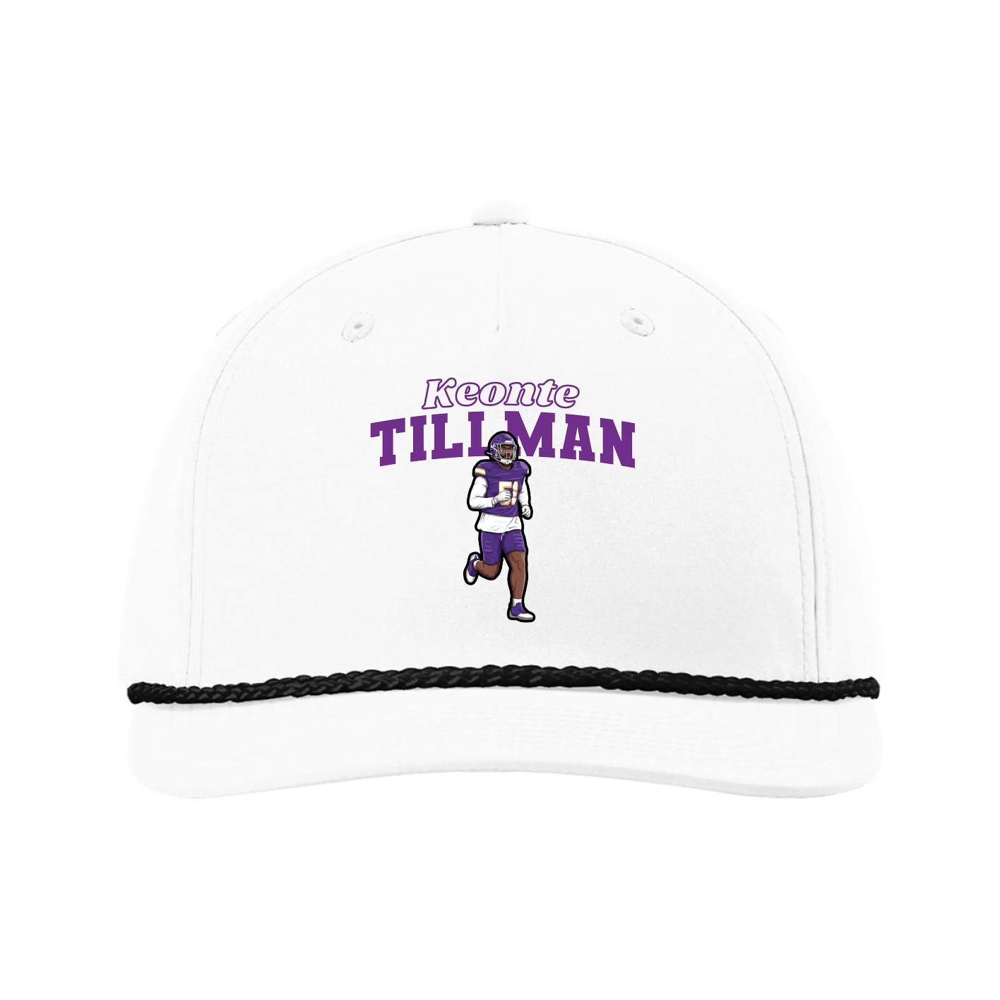 Five-Panel Classic Rope Cap — Name Arch in White