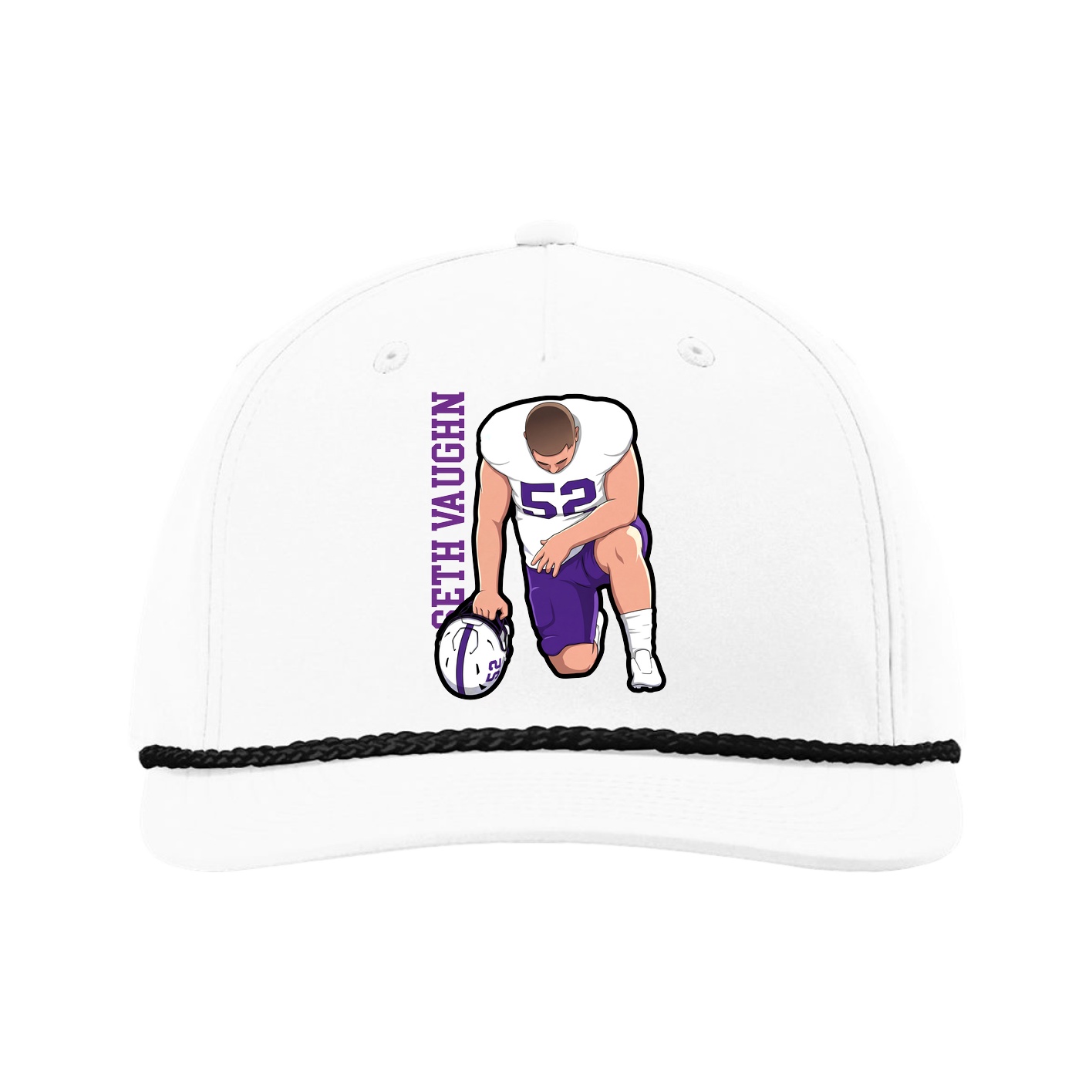 Five-Panel Classic Rope Cap — Name Vertical in White