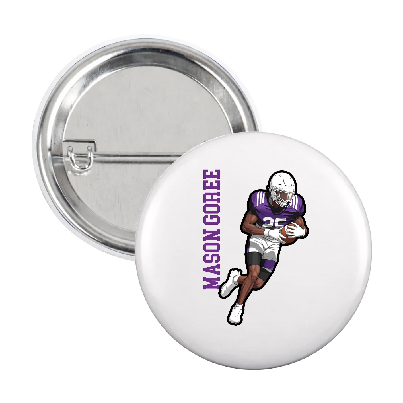 Game Day Button — Name Vertical in White