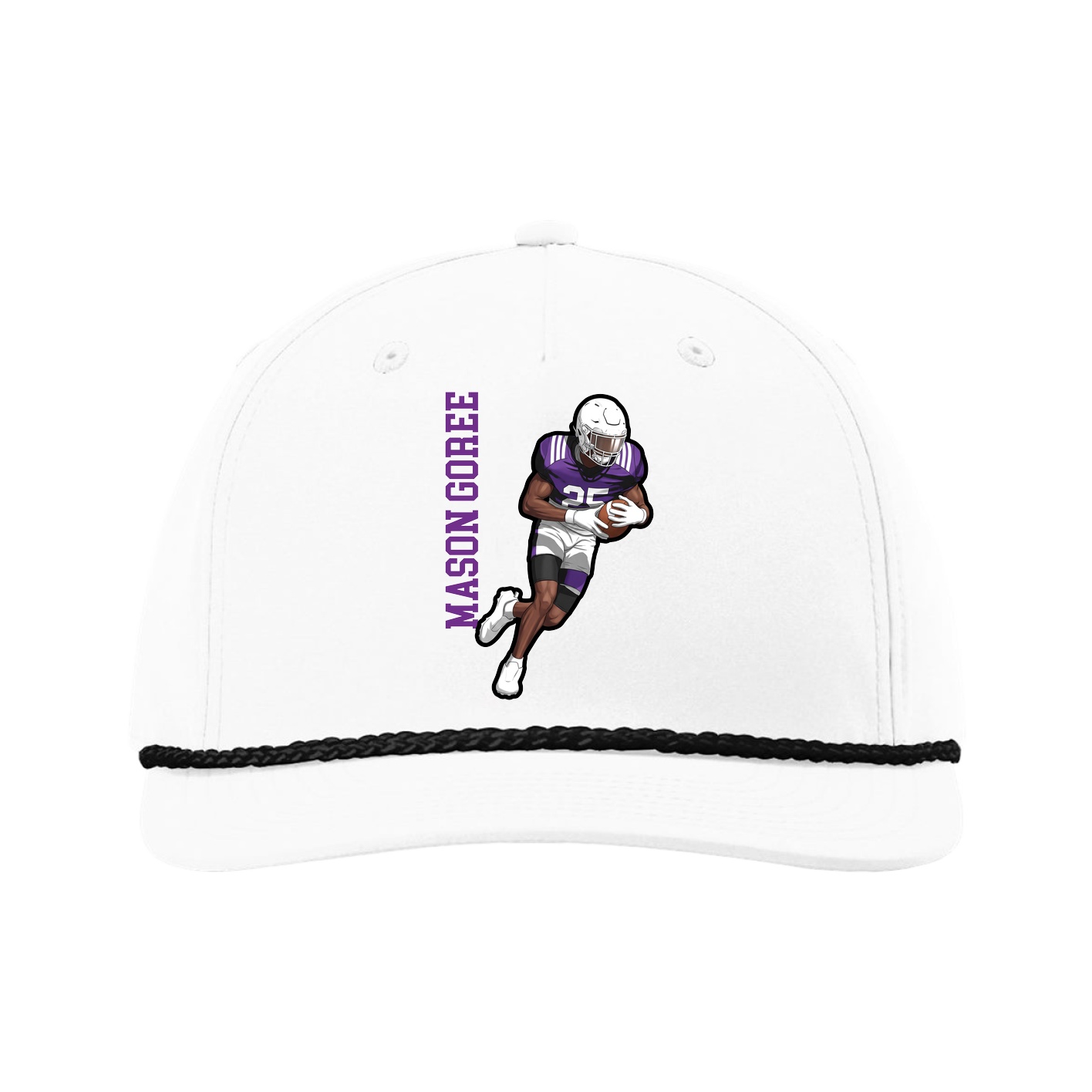 Five-Panel Classic Rope Cap — Name Vertical in White